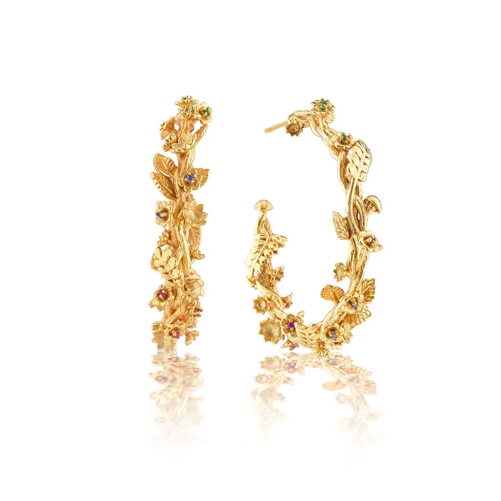 Gold Nature-Inspired Hoop Earrings with Floral Design